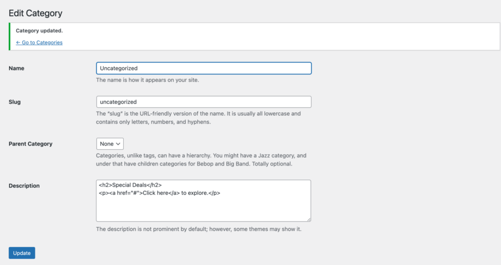 Edit category wordpress category html